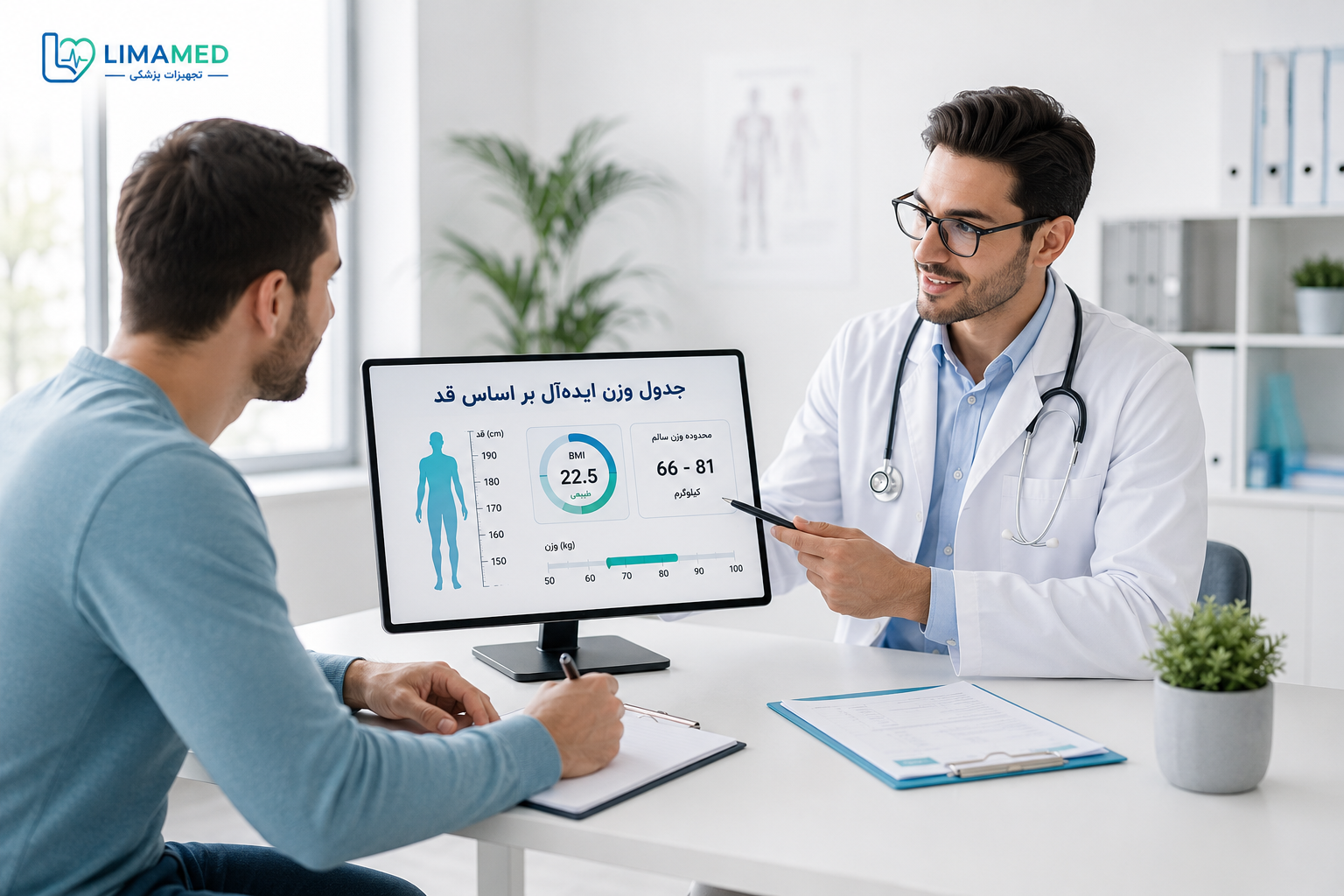 جدول وزن ایده آل بر اساس قد و شاخص توده بدنی BMI