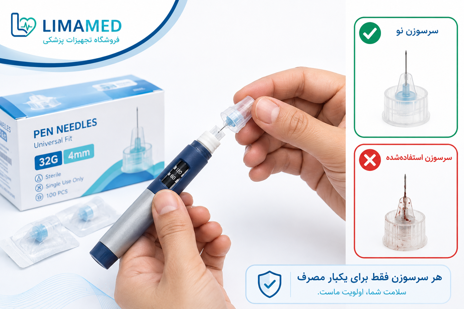 تعویض سرسوزن قلم انسولین قبل از هر تزریق
